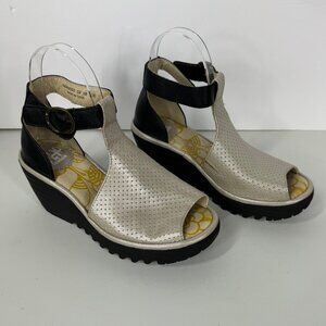 Fly London Wedge Sandals Size 36/6 Open Toe Color Block Ankle Strap
